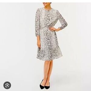 J. Crew Women's Animal Reptile print smocked-waist dress AK925 Grey/White small